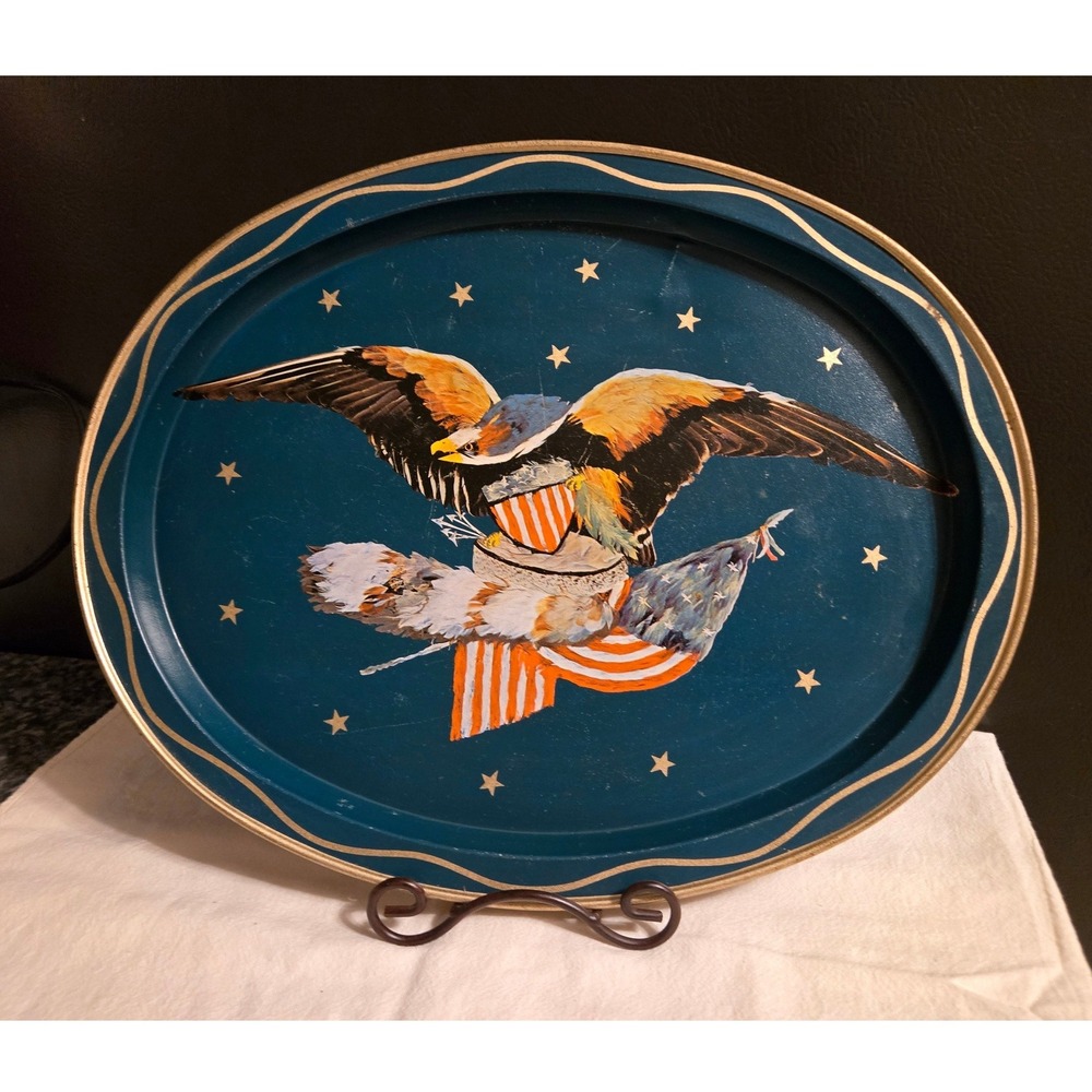 Serving Tray Blue Good American Eagle Patriotic Stars Metal